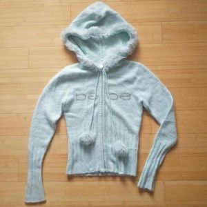 ISO bebe angora fuzzy rhinestone jacket